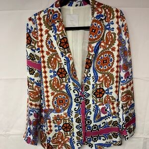 MNG blazer women’s SZ S Italian fabric multi print unique vibrant colors luxury